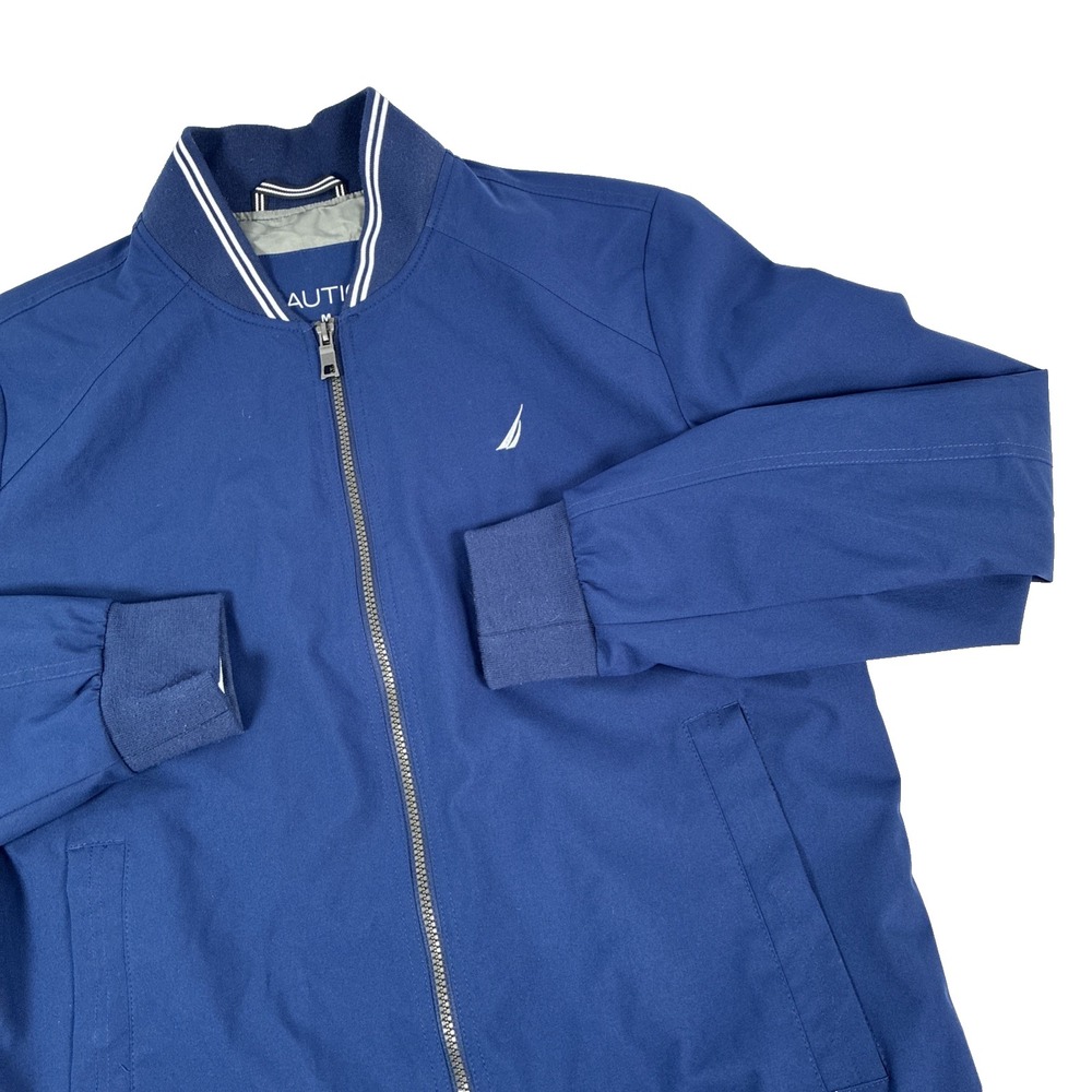 Mens Nautica Full Zip Windbreaker Rain Jacket Size Medium Blue Polyester